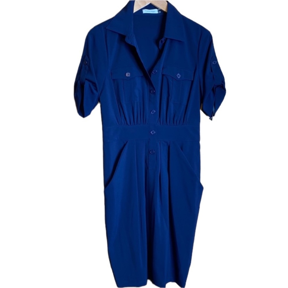 Calvin Klein Navy blue button front lightweight dress New size 4